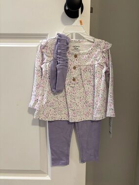 Carter's Lavender Floral Top, Leggings & Headband Set